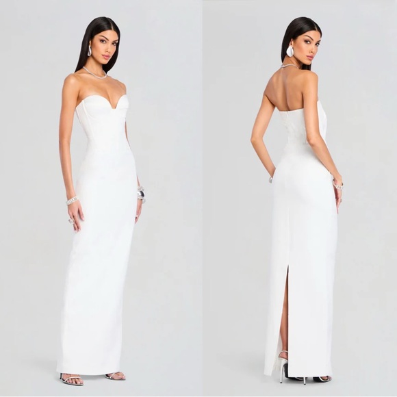 Retrofete Dresses & Skirts - Retrofete Luna Bustier Strapless Bodycon White Maxi Dress